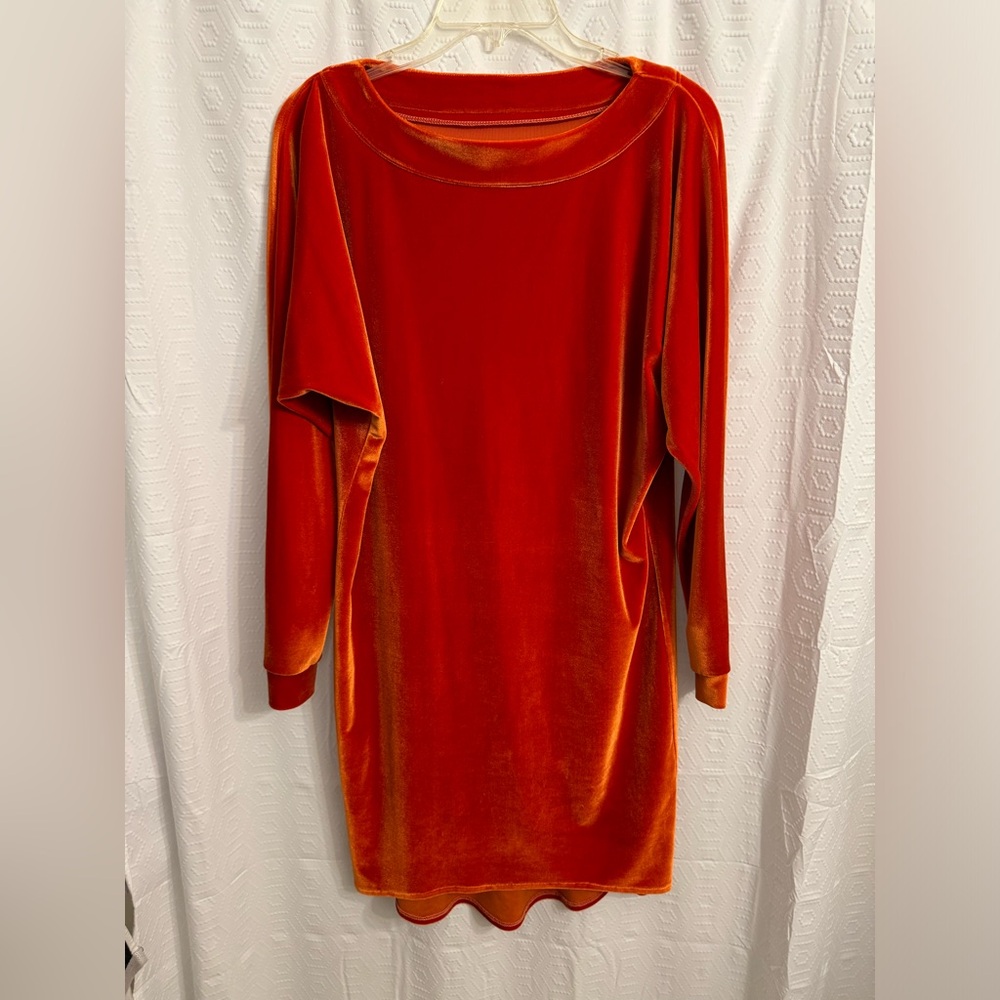 Velvet shift dress w/ long sleeve batwing.